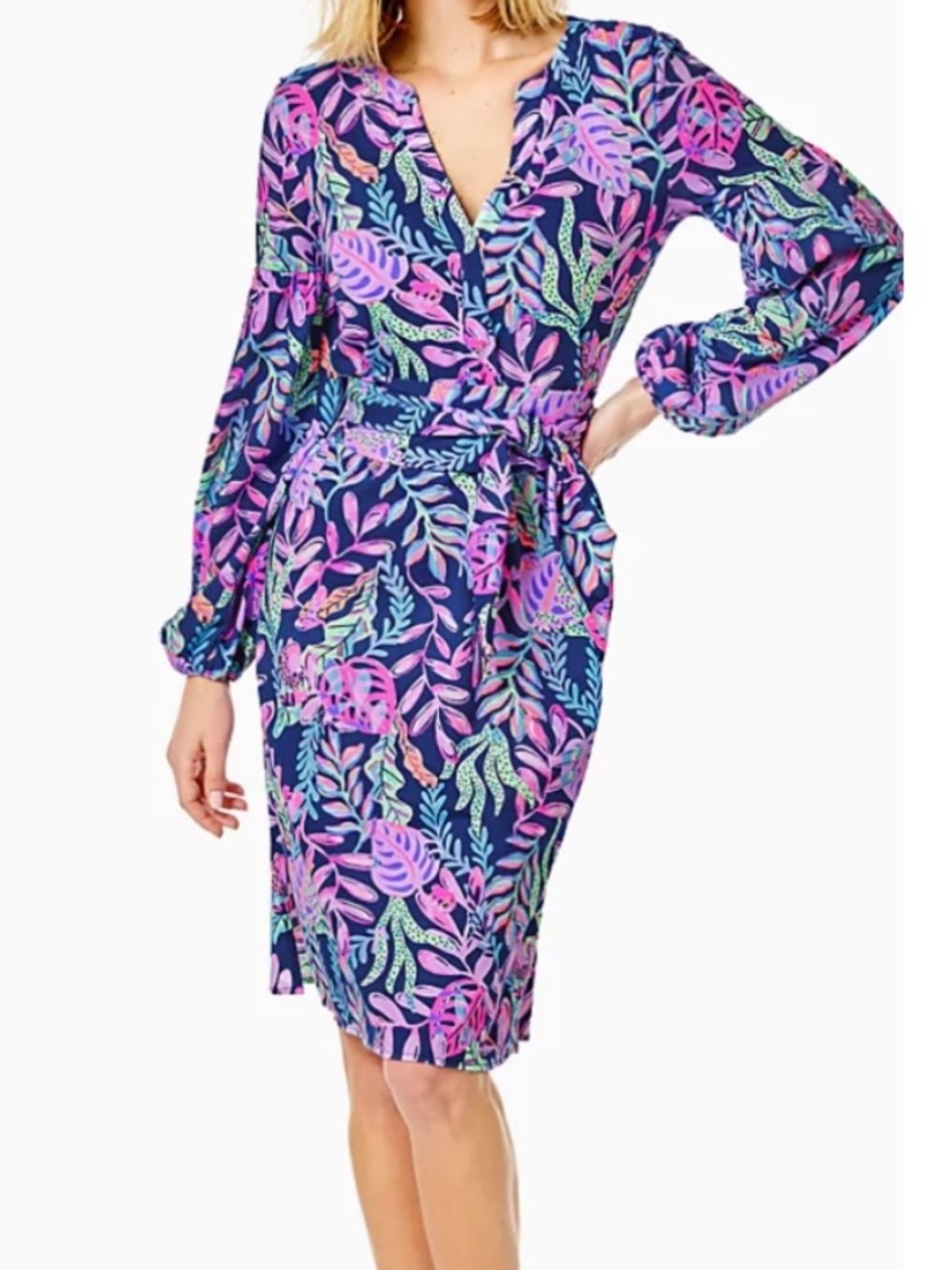 Lilly Pulitzer Kierna Dress Knee Length Oyster Bay Navy Cotton Jersey XXS